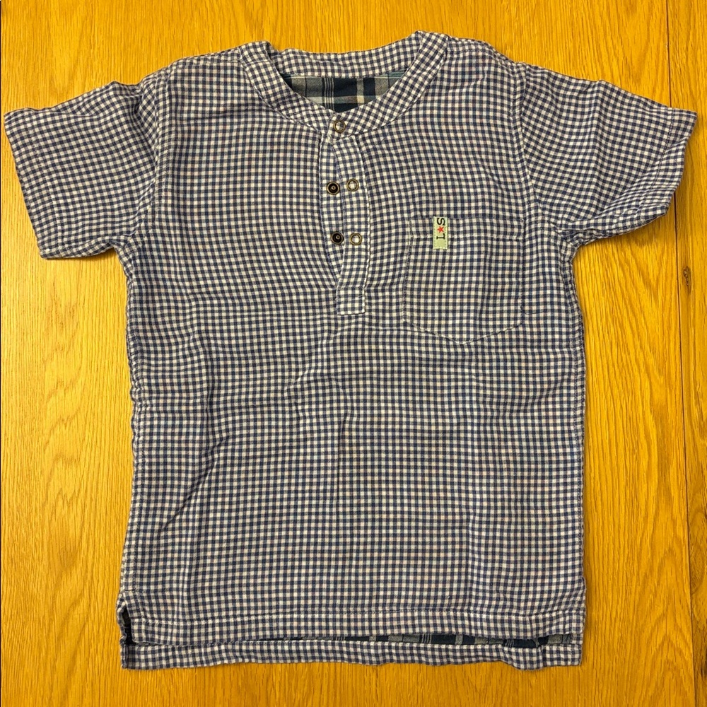 Boys Lilly & Sid Reversible Tunic Shirt - Blues and White Check - aged 4-5 years